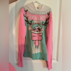 Well Worn Pink Ski Ya Later Llama Holiday Christmas Sweater